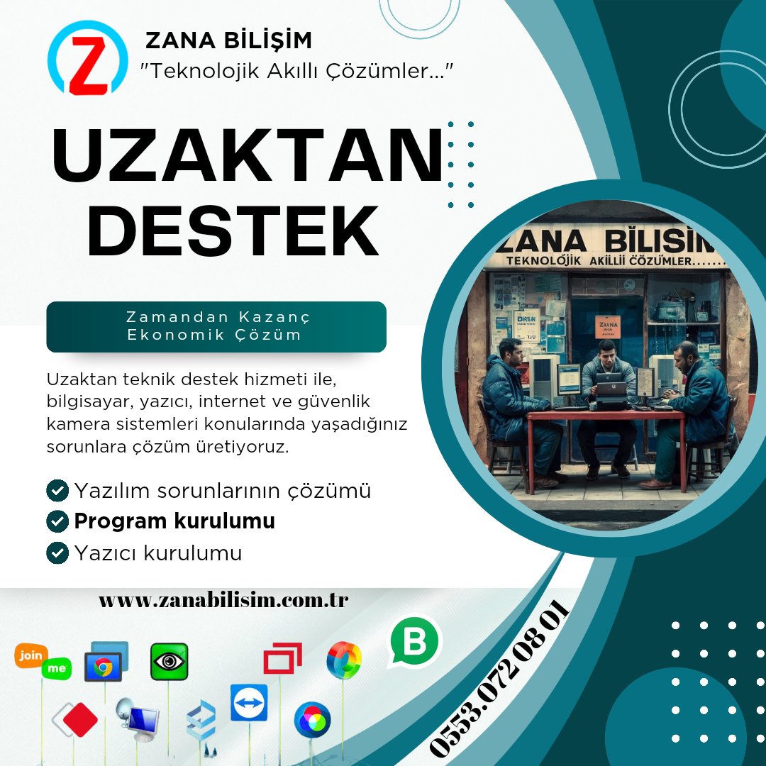 Uzaktan teknik destek, 

ZANA BİLİŞİM 

WhatsApp, Alpemix, anydesk, teamviewer, Chrome uzak masaüstü....

ile çözüm üretir.