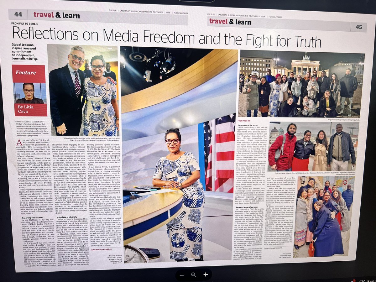 Media freedom is more than an ideal,it’s a daily fight. In today’s <a href="/FijiSUNews/">Fiji SUN</a>,
I share powerful stories of courage from South Africa, Myanmar and Uganda, inspired by my time in Berlin. Read my feature to learn more! #MediaFreedom #JournalismMatters