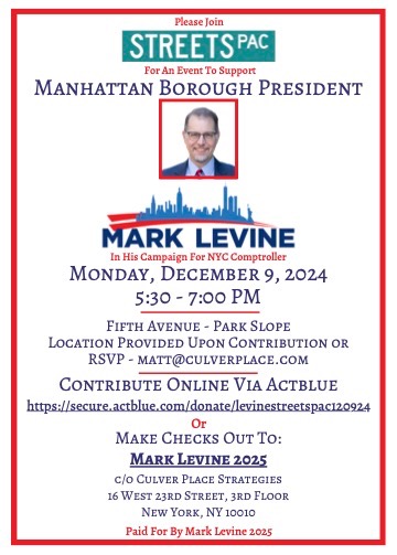 Please join us in Brooklyn on December 9th for a fundraiser for Mark Levine. A 3x StreetsPAC endorsee, Mark has been a champion for safer streets and better public transit as Manhattan BP and in the City Council. RSVP here: secure.actblue.com/donate/levines…