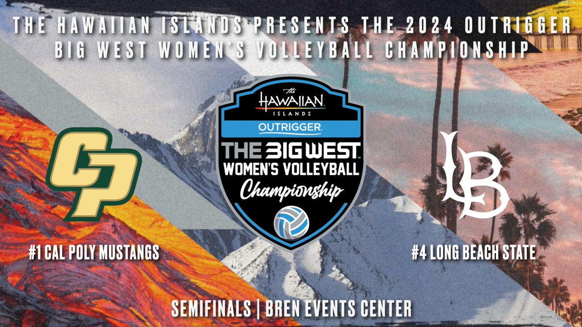 The Big West (@bigwestsports) on Twitter photo Sweet Semifinals. 🏐🏆
<a href="/CalPolyVolley/">Cal Poly Volleyball</a> takes on <a href="/LBSUWVB/">Long Beach State Women's Volleyball</a> in the first semifinal match in the <a href="/HawaiiHTA/">Hawaiʻi Tourism Authority (HTA)</a> Presents the 2024 <a href="/OutriggerResort/">OUTRIGGER Resorts</a> BW Women's Volleyball Championship.
🕒: 3PM PT
📊: bigwest.org/sidearmstats/w…
📺: On <a href="/ESPNPlus/">ESPN+</a>
#OnlyTheBold x #NCAAWVB Sweet Semifinals. 🏐🏆
<a href="/CalPolyVolley/">Cal Poly Volleyball</a> takes on <a href="/LBSUWVB/">Long Beach State Women's Volleyball</a> in the first semifinal match in the <a href="/HawaiiHTA/">Hawaiʻi Tourism Authority (HTA)</a> Presents the 2024 <a href="/OutriggerResort/">OUTRIGGER Resorts</a> BW Women's Volleyball Championship.
🕒: 3PM PT
📊: bigwest.org/sidearmstats/w…
📺: On <a href="/ESPNPlus/">ESPN+</a>
#OnlyTheBold x #NCAAWVB