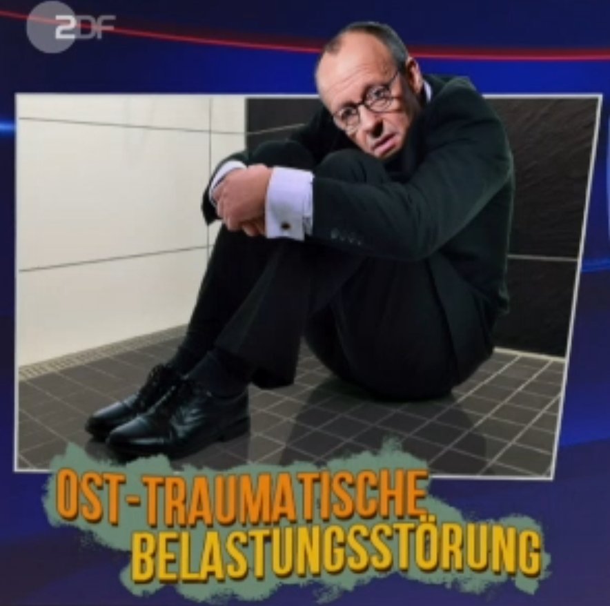 AufsGGvereidigt's tweet photo. Die #heuteshow hat das Geheimnis hinter der #Merz'schen »#Brandmauer|ei« gelüftet: Schwer von der (durch #Merkel -wem auch sonst- ausgelösten) #OTBS (#OstTraumatischeBelastungsStörung) gezeichnet ist #FriedrichMerz' Bedürfnis nach innerer #Sicherheit nur durch #Mauern zu stillen. https://t.co/CzN7fZ8ywY