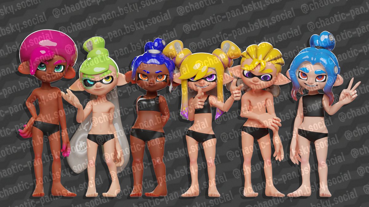 Chaotic_Pan's tweet photo. OC Lineup!! (Less watermarked version on the other site, link pinned 💙)

#Splatoon https://t.co/LtebOqJZWt