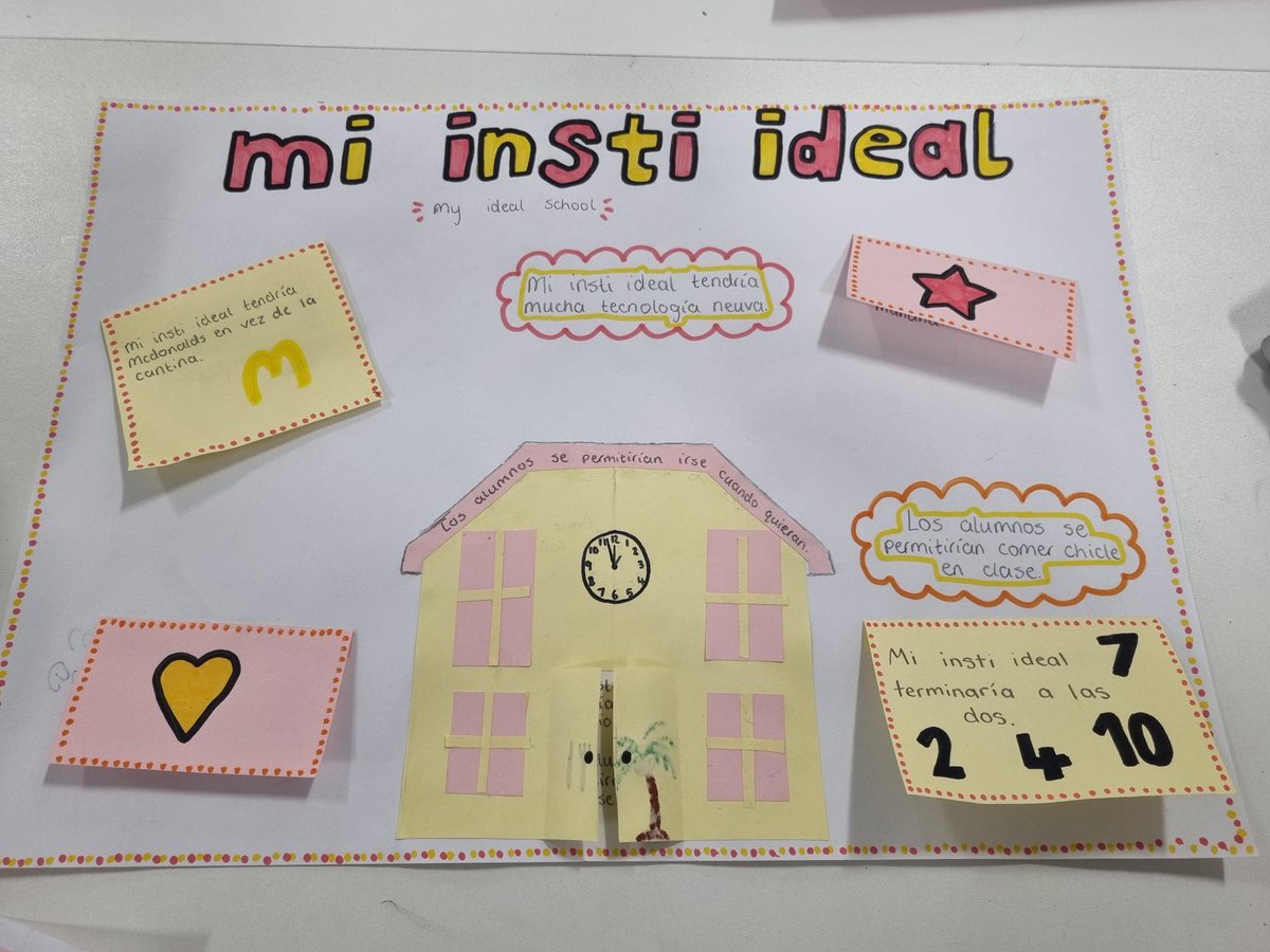 ModernWchs's tweet photo. S3 Spanish have been working out what their ideal school would be like. Interesting ideas and some great work 🎉👏🏻#WCHSloveslanguages  @1plus2_WLC @WestCalderHigh @WCHSHandL https://t.co/cipsnFhKa4