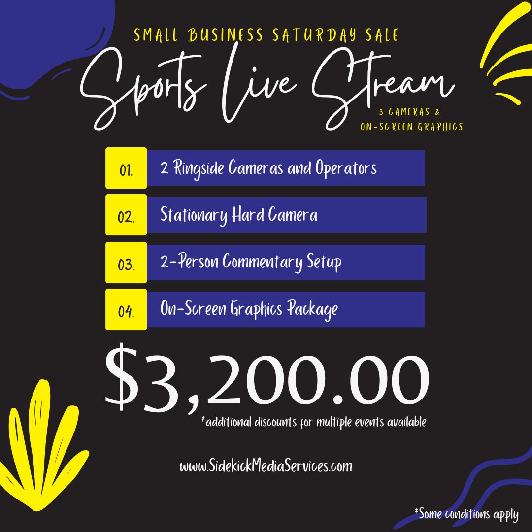 Are you ready to elevate your online presence? This Small Business Saturday, we're offering unbeatable deals on:
🌐 Custom Websites
📱 Social Media Management
🎥 Sports Live Streaming
sidekickmediaservices.com