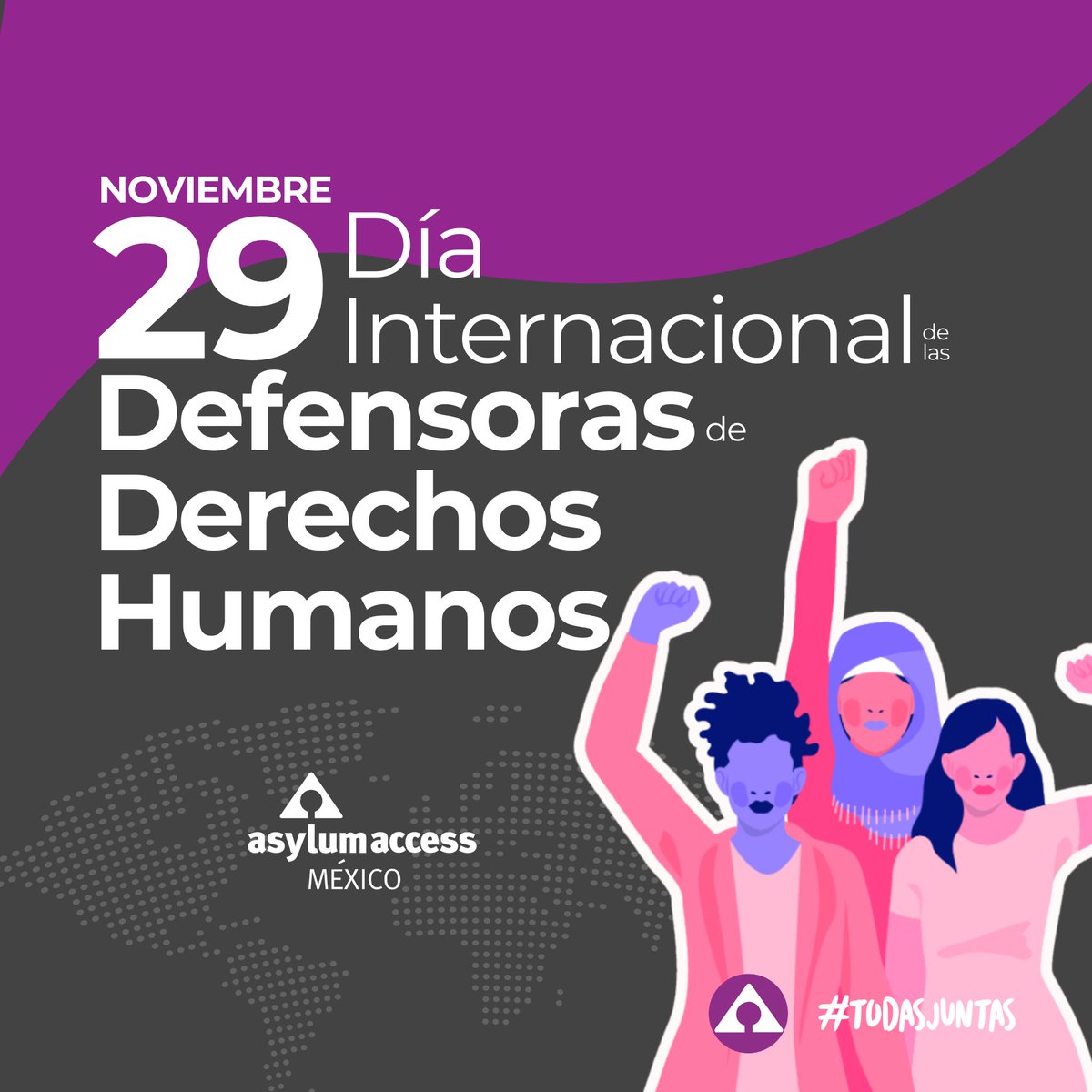 AsylumAccessMX's tweet photo. Hoy, en #29Nov, reconocemos a todas las mujeres que, con su dedicación y lucha, transforman el panorama de los derechos humanos.
Desde Asylum Access México, rendimos homenaje a nuestras colaboradoras y compañeras de diversas organizaciones, cuyo trabajo es fundamental para avanzar en la defensa de los derechos de las personas refugiadas y desplazadas.
También recordamos que el activismo no debería costar vidas. Apoyemos y protejamos a las defensoras de derechos humanos.