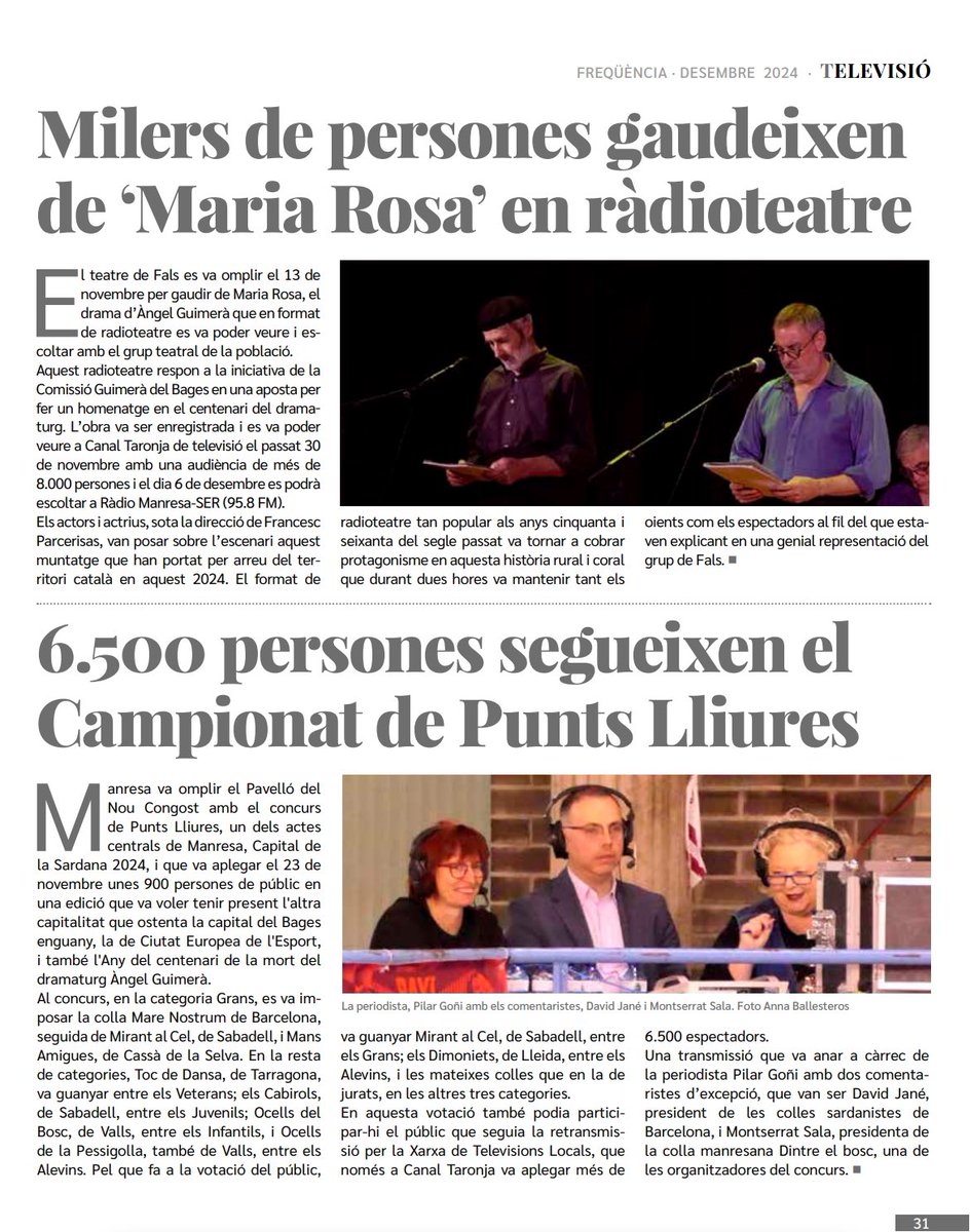 ‘Freqüència’ parla de la Final de Punts Lliures a Manresa, amb els nostres comentaristes de <a href="/djanevidal/">David Jané</a> i Montserrat Sala, i de l’èxit d’audiència en la retranamissió en directe a <a href="/laxarxames/">La Xarxa+</a> (i que podeu recuperar a laxarxames.cat/movie-details/…) <a href="/somsardana/">SomSardana</a> <a href="/cultpopular_cat/">Cultura Popular</a>