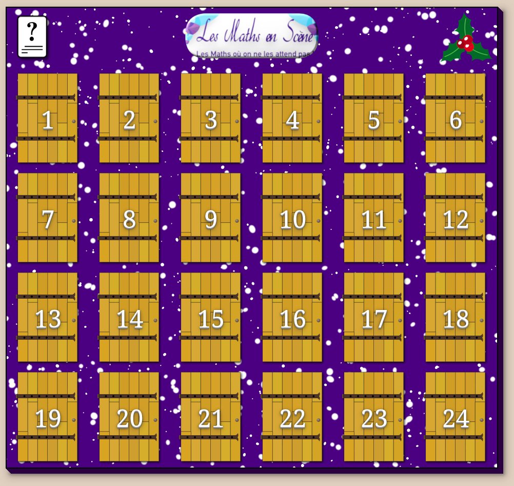 📣Le #Calendrier #Avent 2024 débute ce dimanche avec énigmes et des découvertes de #culture #mathématique  pour toutes et tous
Des lots à gagner livres, jeux, places dans les musées et spectacles. 
#calendrierdelavent_LMES  🎁 
à partager 
jeux.lesmathsenscene.fr/avent-2024/ind…