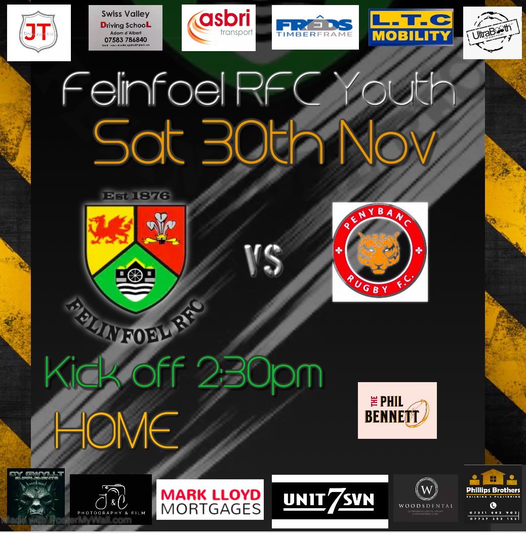 Felinfoel Youth at home this weekend. 

⏰ kick off 2:30 at Felinfoel RFC. 

We welcome <a href="/Penybanc_Tigers/">Penybanc RFC</a> youth, looking forward to the game. 
#youthrugbyrising #vivalafoel