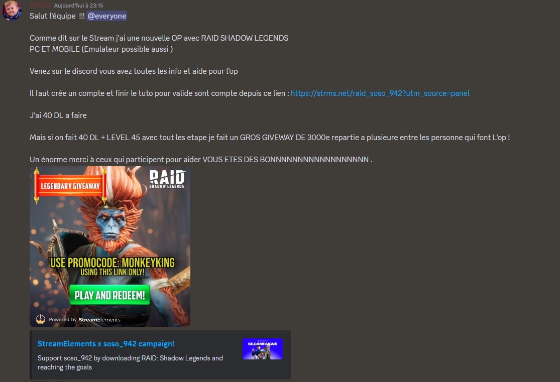 Soso942_'s tweet photo. Salut la miff
J'ai une OP sur RAID SHADOW LEGEND  PC - MOBILE 

Si on fait 40 compte level 45 depuis ce lien :
https://t.co/n7MNAekkd9   
Je fait un giveway entre ceux qui participe de 3000€

Pour tout les info venez sur le discord : https://t.co/uFQQgCpgMp
MERCI POUR LA FORCE ! https://t.co/tK6jEFt3uQ