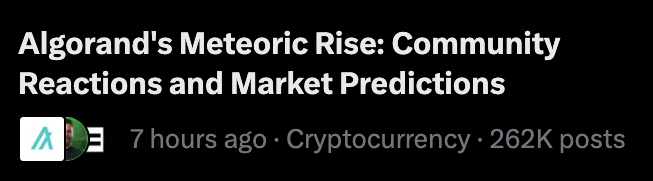TheChainMedia's tweet photo. 🚨 Breaking: $ALGO dominates the crypto conversation on X, with over 260K unique posts! https://t.co/IT0qKlCnbn