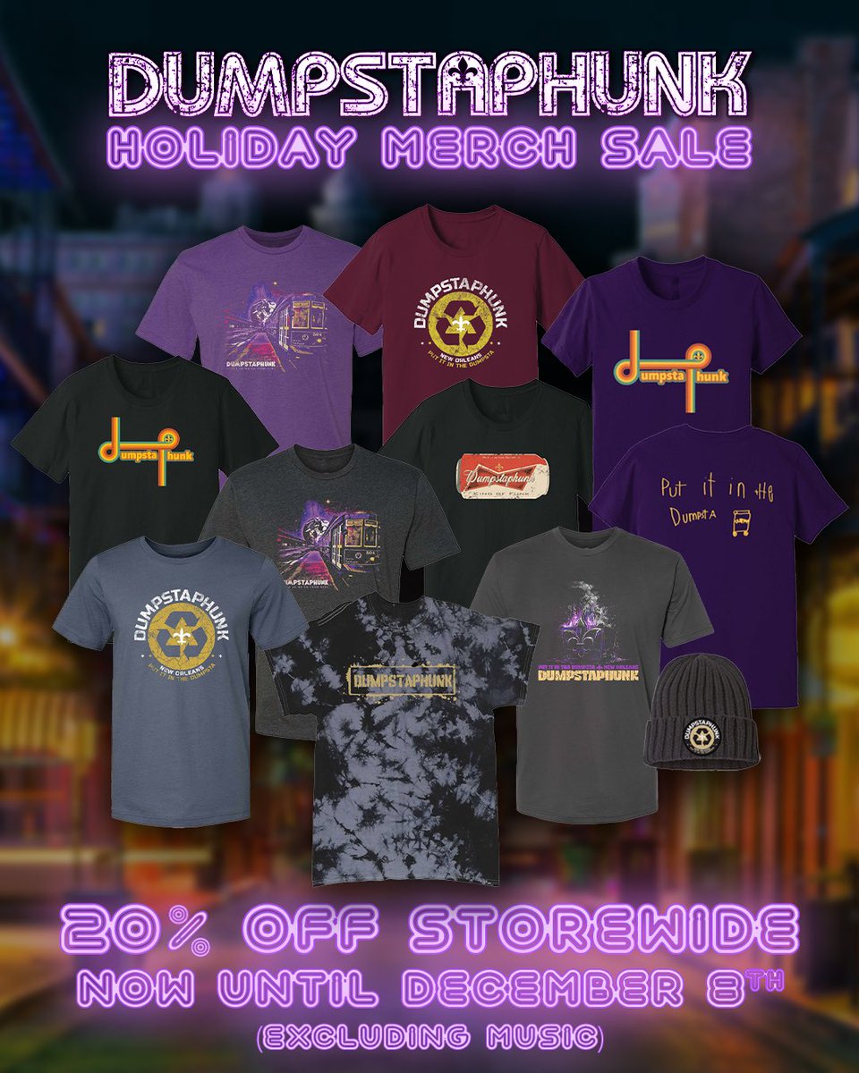 dumpstaphunk's tweet photo. ⚜️ #Phunksgiving #BlackFriday MERCH SALE is here! Shop 20% off storewide (not including music) now-12/8…new and restocked items👕🛍️https://t.co/rztR64sfZK
See ya’ll TONIGHT and TOMORROW in AUSTIN @Antones
#dumpstaphunk #funk #nola #neworleans #holidaysale #putitinthadumpsta https://t.co/OjRQgZhZHL