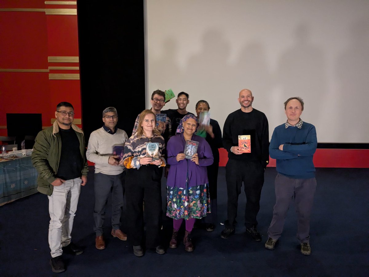 Exhausted after the Book Award Finale! With <a href="/EarlyTrain/">Matt Goodfellow</a> who won with 'The Final Year', <a href="/nazneen372/">Dr Nazneen Ahmed Pathak</a> , <a href="/NateLessore/">Nathanael Lessore</a> and <a href="/simonjamesgreen/">Simon James Green</a> - all inspiring the excited readers and watching amazing school performances. So sorry @bookgirlsr couldn't make it - Twig Man came a close 2nd!
