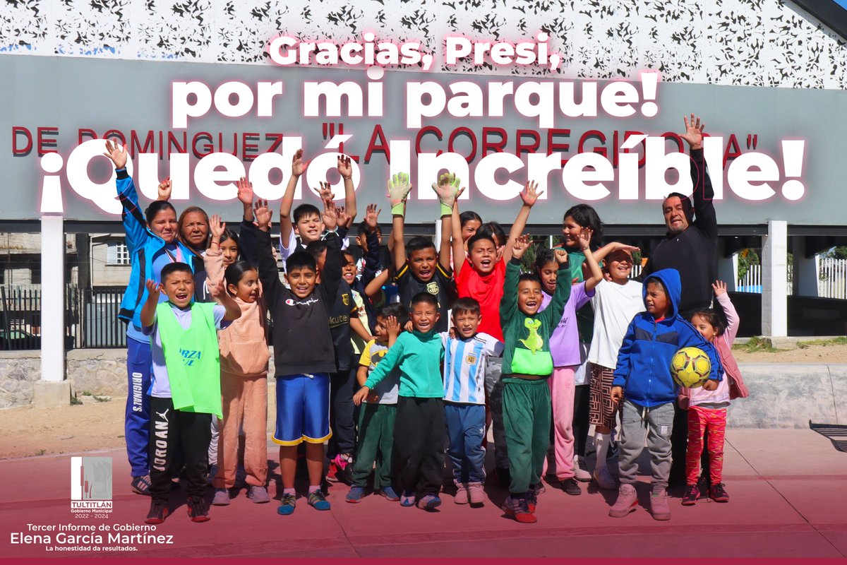 ⭐️⛹️‍♀️ ¡¡El 𝐏𝐚𝐫𝐪𝐮𝐞 "𝐋𝐚 𝐂𝐨𝐫𝐫𝐞𝐠𝐢𝐝𝐨𝐫𝐚" es para el goce y recreación de todas y todos los tultitlenses!! ⛹️⭐️

💠      Elena García      💠
𝐓𝐞𝐫𝐜𝐞𝐫 𝐈𝐧𝐟𝐨𝐫𝐦𝐞 𝐝𝐞 𝐆𝐨𝐛𝐢𝐞𝐫𝐧𝐨  #LaHonestidadDaResultados