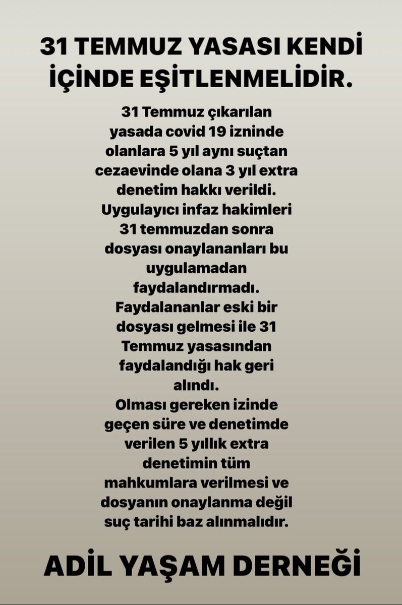 Arkadaşlar tüm detaylar burda sizlerde 
Görseli kullanabilirsiniz.

CovidYasası Esitlensin
Kader Mahkumları Af Bekliyor