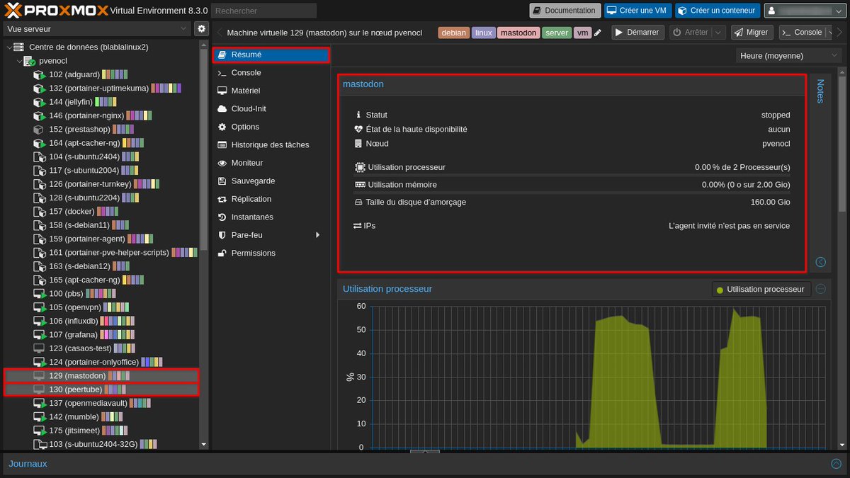 BlablaLinux's tweet image. Voilà !
Cette nuit, grâce à une commande magique #rsync, je suis prêt à rapatrier le #VPS #Mastodon #OVH à la maison sur le #cluster #Proxmox VE 😉
Si c&apos;est un succès, la nuit suivante, ce sera alors autour du VPS #PeerTube, toujours chez OVH 😎