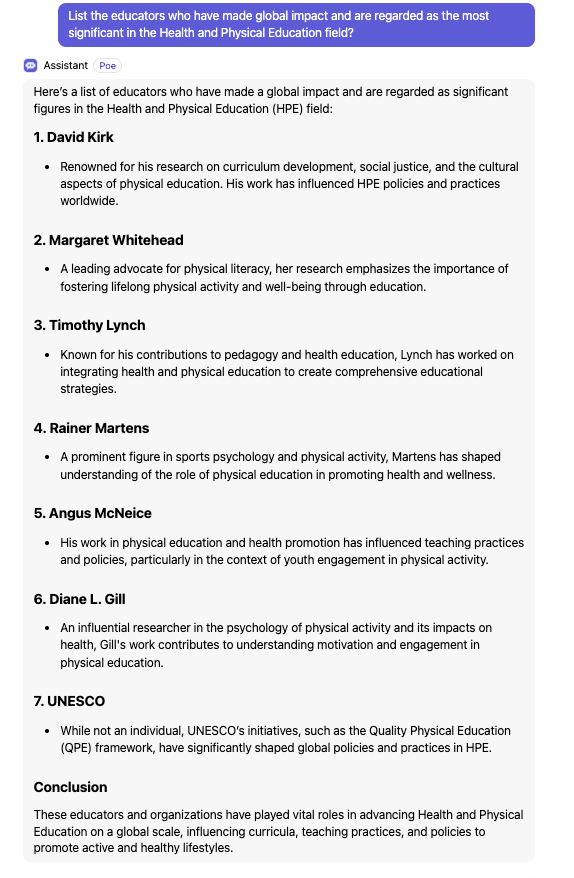 TimothyLynch74's tweet photo. #HPE #education #global #impact #physicaleducation #PE @SHAPEAmerica @ACHPERinc @PENZ_TeAoKori @EdResearchAU @afPE_PE Some big names on this list... thanks AI! https://t.co/2cEquP9tiZ