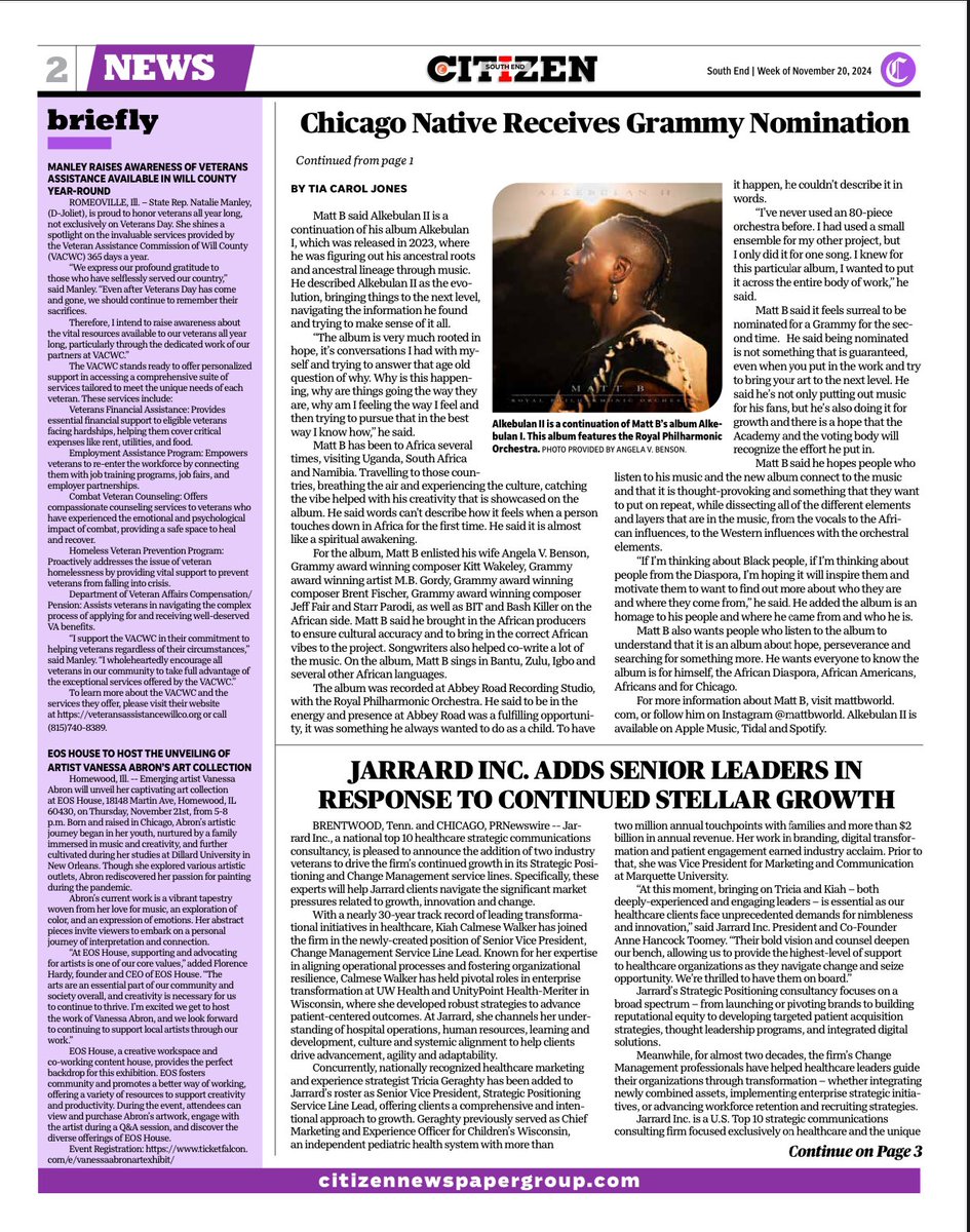 Front page news in my hometown, CHITOWN 🏙️  it’s a blessing to be recognized by my city. Thank you Chicago Citizen 🙏🏽🖤 can’t wait to receive the physical copy in the mail. #ALKEBULANII #GRAMMYNominated