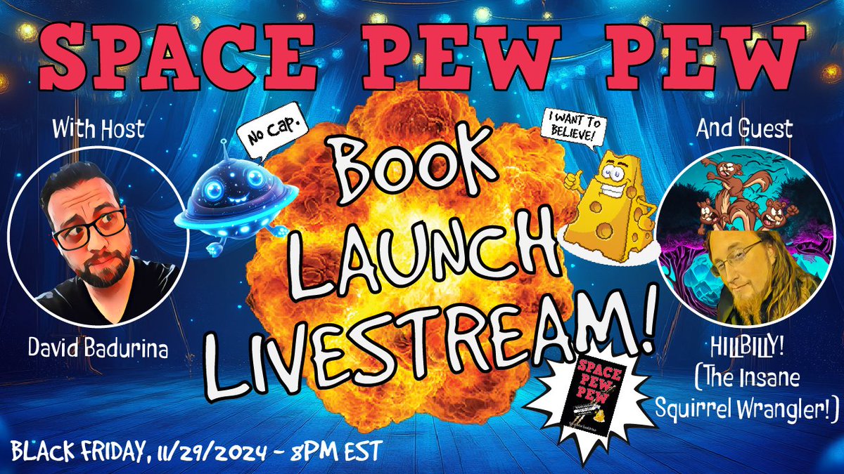 TONIGHT! Launch Day Livestream celebrating the release of SPACE PEW PEW with author David Badurina!

Don't miss it! We're talking writing, publishing, creative process, pop culture shenanigans and more! You'll laugh, you'll cry, you'll wonder why! 

youtube.com/live/eGefbOVPg…