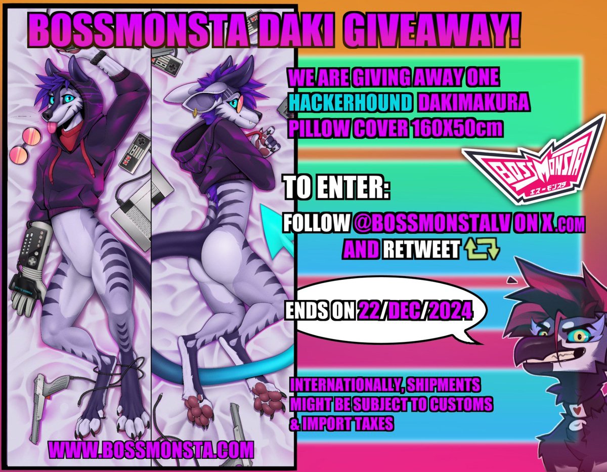 BossMonstaLV's tweet photo. We're doing a Hackerohund The Hellhound giveaway!! All you have to do to enter is:

Follow us &amp; Retweet this post! 

Winner selects version SFW or Nude &amp; Erect (NSFW!)
Winner must verify with ID, Must be over 18!

#dakimakura #giveaway  #furry #furryNSFW #nsfw #furryart https://t.co/UNpIZf0eSj