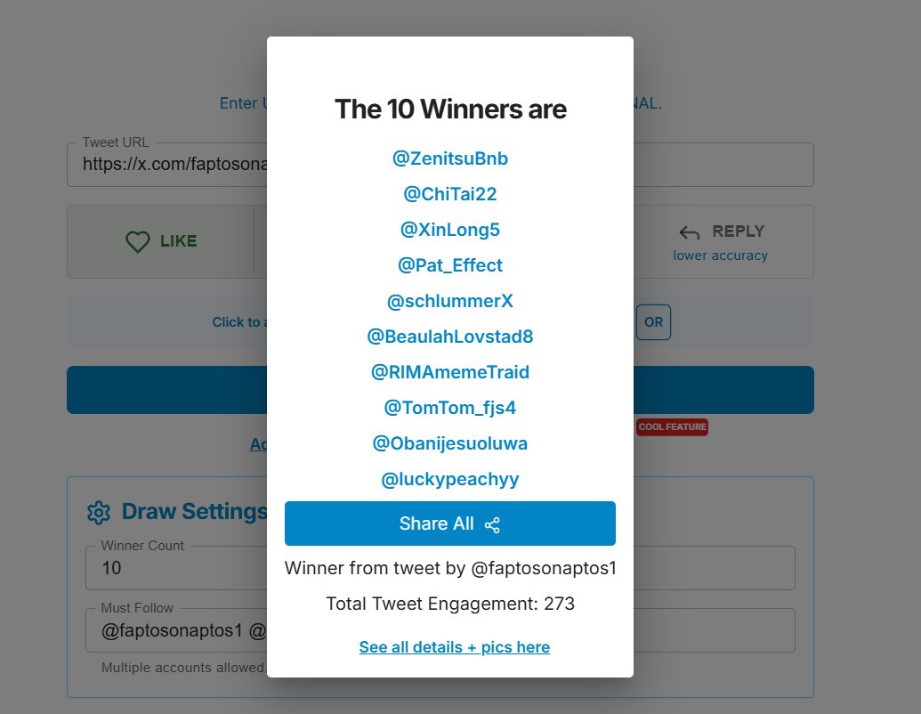 x.com/faptosonaptos1…

Congrats to the winners. Your given wallets wallets will be registered for <a href="/puptos_apt/">PUPTOS</a> nft mint.  <a href="/ZenitsuBnb/">Zenitsu .Bnb</a>  <a href="/ChiTai22/">ChiTai</a> <a href="/XinLong5/">Xin Long 🐲</a> <a href="/Pat_Effect/">Pat</a> <a href="/schlummerX/">schlummer</a> <a href="/BeaulahLovstad8/">beau🔺</a> <a href="/RIMAmemeTraid/">RIMA</a> <a href="/TomTom_fjs4/">Tom Tom EmoFi"</a> <a href="/Obanijesuoluwa/">Oba</a> <a href="/luckypeachyy/">Labu ⌘</a>