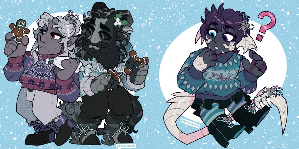 HOLIDAY/WINTER SLOTS TIME!!!! 🎁

🎄Toony style following a holiday/winter theme!
🎄10 slots, 50 U/SD base price for 1 OC!
🎄Fast turnaround so no sketch approval, but has final check-in!
🎄Form open until Dec 2nd, 4PM PST, not first come first served!
🎄Info/🔗in reply!