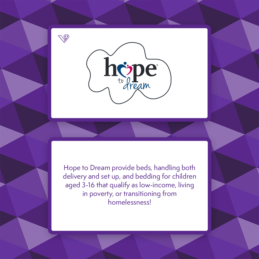 Hope to Dream! 💭

Hope to Dream provide beds, handling both delivery and set up, and bedding for children aged 3-16 that qualify as low-income, living in poverty, or transitioning from homelessness! 💜

#V99 #Village99 | thevillage99.org