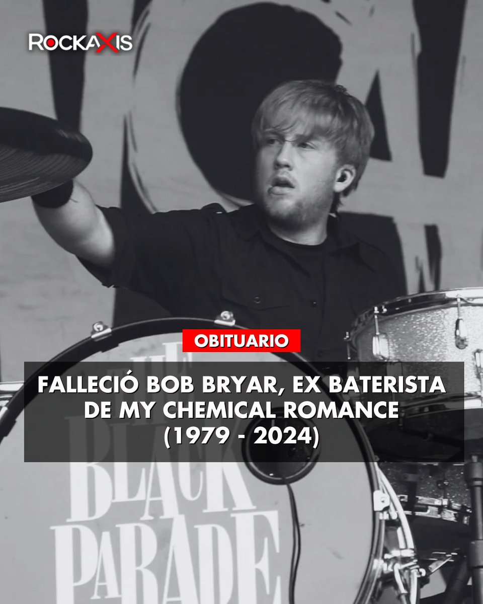 rockaxisoficial's tweet photo. Lamentamos informar el fallecimiento de Bob Bryar, baterista icónico de My chemical romance, a sus 44 años.

Según información preliminar, el artista habría sido encontrado sin vida en su hogar en Tennessee. Ampliaremos.

#BobBryar #mychemicalromance #Obituario #Rockaxis https://t.co/EZSys7uS3e