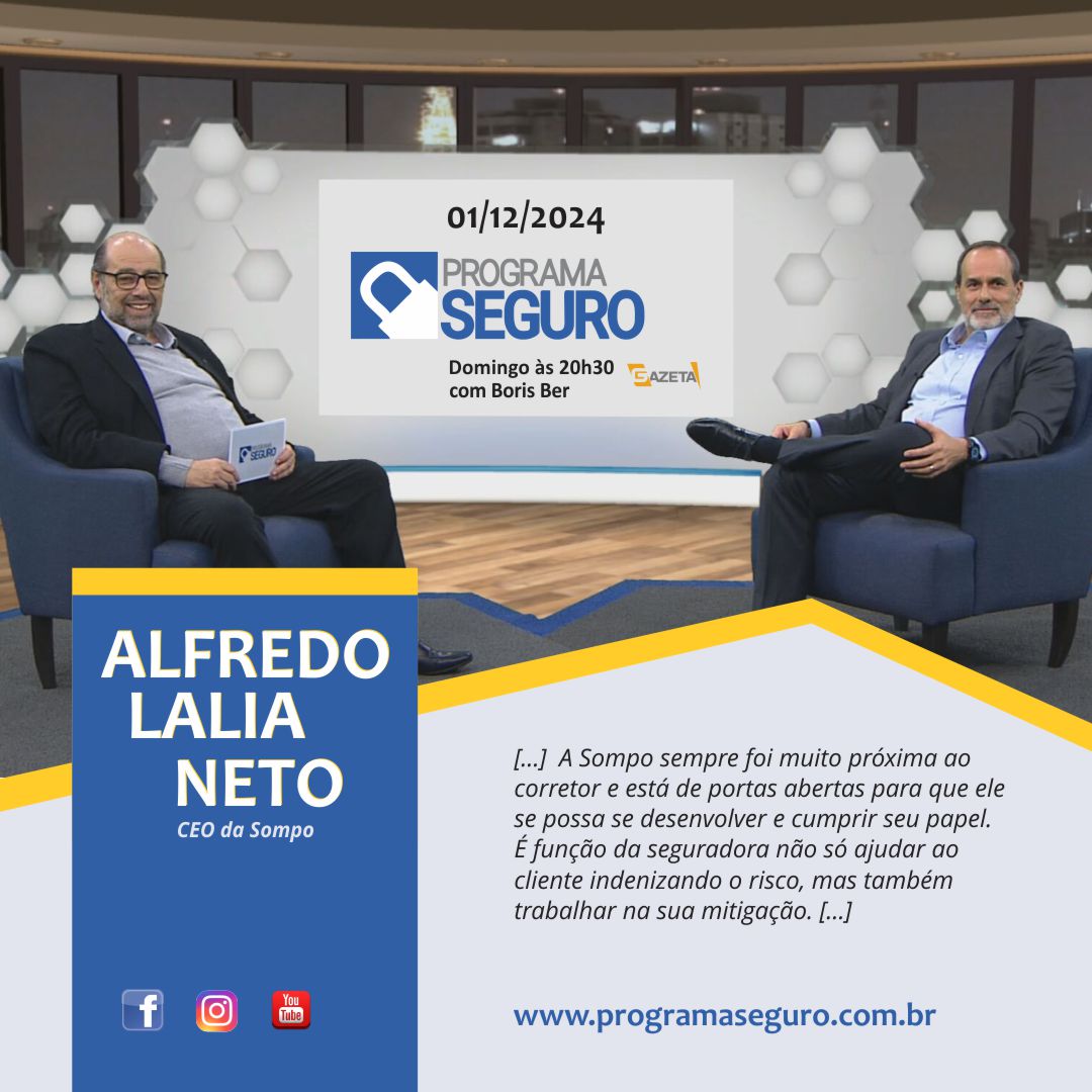 programaseguro's tweet image. Mais um domingo, mais uma entrevista especial para abrir o mês de dezembro/2024 no Programa Seguro.
Amanhã, Boris Ber conversa com ALFREDO LALIA NETO - CEO da Sompo.
Anote na sua agenda e assista! Atualize-se!