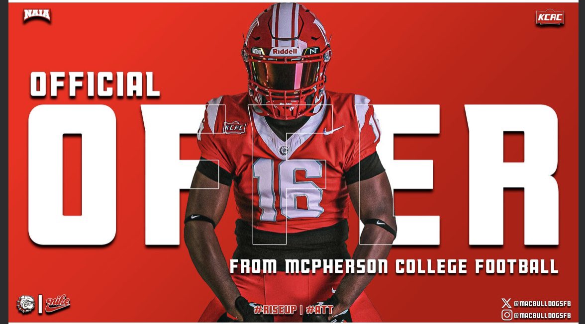 I am truly blessed to receive this offer from 
<a href="/MACBulldogsFB/">McPherson Football</a> 
<a href="/WiHiFB/">WiHi Football</a> 
<a href="/Coachphil73/">Coach Phillips</a>
