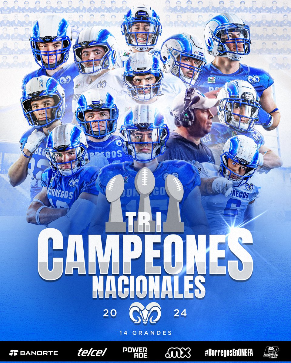 borregostec's tweet photo. ¡BORREGOS MTY SON TRICAMPEONES DE LA ONEFA!
¡BORREGOS MTY ES EL REY ABSOLUTO DEL FÚTBOL AMERICANO UNIVERSITARIO!
¡BORREGOS MTY LE GANÓ EL TROFEO A LOS AUTÉNTICOS TIGRES EN UN DUELO ÉPICO!
¡EL ESTADIO BANORTE VIBRÓ, EL JUEGO BRILLÓ, Y BORREGOS ES GLORIA PURA!
¡BORREGOS MTY HACE HISTORIA, UNA VEZ MÁS!
¡EL TRONO DE LOS 14 GRANDES TIENE UN DUEÑO Y ES BORREGO!
¡LA DINASTÍA BORREGA SE CONSOLIDA, ONEFA SE PINTA POR TERCER AÑO CONSECUTIVO DE AZUL Y BLANCO!

¡ESTE ES EL DÍA EN QUE BORREGOS MTY SE INMORTALIZA EN LA HISTORIA DE LA ONEFA!