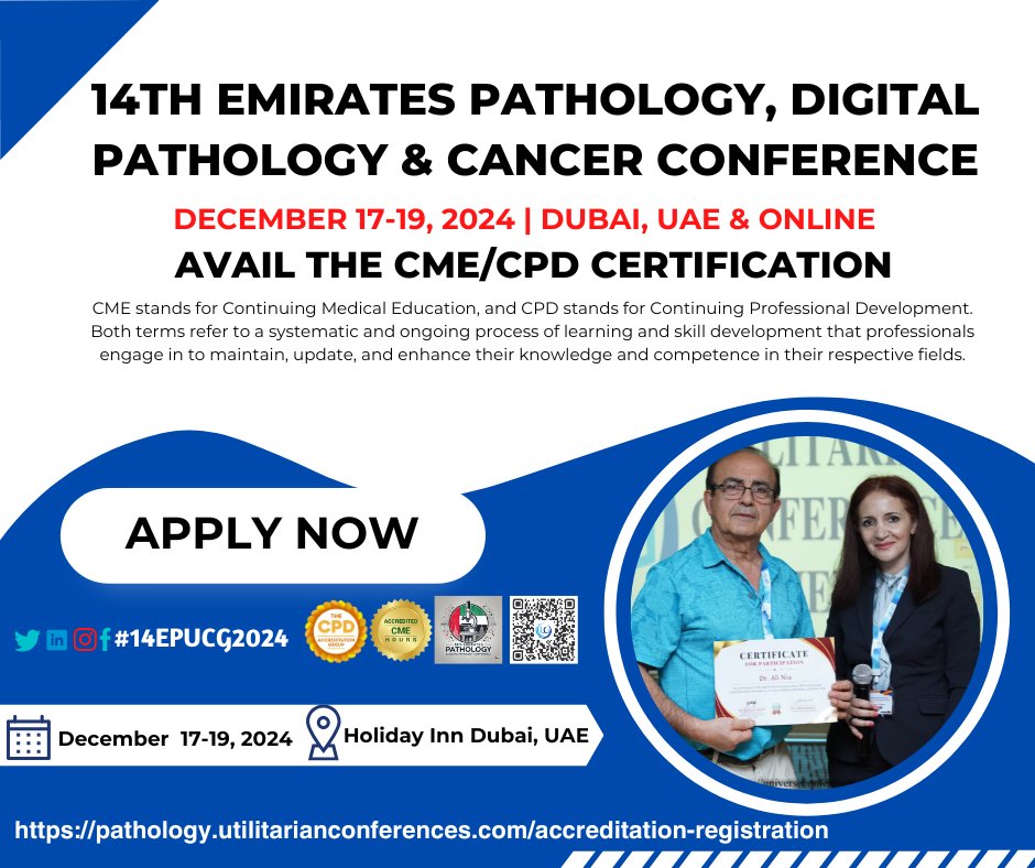 Pathology Experts (@pathologyexper1) on Twitter photo Don't miss out on this opportunity to expand your knowledge and network with industry Pathology leaders.
#14EPUCG2024 Conference from December 17-19, 2024, in Holiday Inn Dubai, UAE.
Deadline is Today!!
Apply your CME/CPD Certificate here: pathology.utilitarianconferences.com/accreditation-… Don't miss out on this opportunity to expand your knowledge and network with industry Pathology leaders.
#14EPUCG2024 Conference from December 17-19, 2024, in Holiday Inn Dubai, UAE.
Deadline is Today!!
Apply your CME/CPD Certificate here: pathology.utilitarianconferences.com/accreditation-…