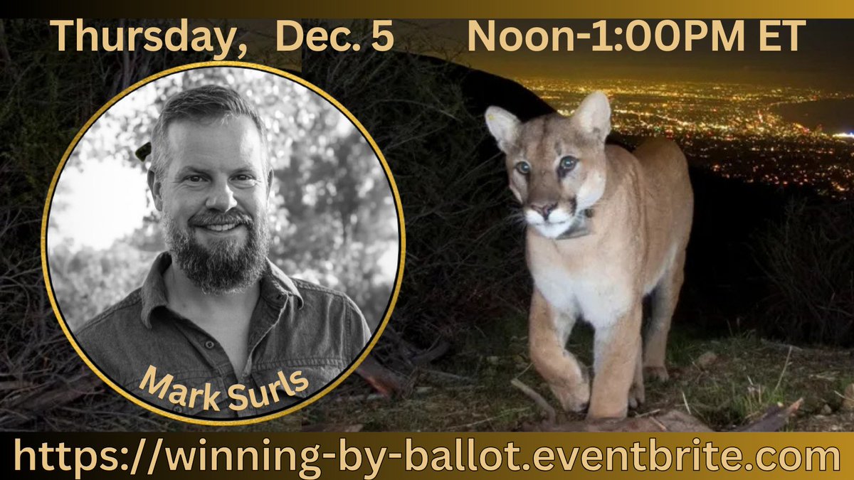 55% of #Coloradans rejected Prop 127-- a ballot 🗳️measure protecting #cougars &amp; #bobcats from #trophy #hunters.
𝘞𝘩𝘢𝘵 𝘸𝘦𝘯𝘵 𝘸𝘳𝘰𝘯𝘨?
Campaign Lead Mark Surls reflects on money, media, messaging and how we 𝘪𝘮𝘱𝘳𝘰𝘷𝘦 𝘰𝘶𝘳 𝘨𝘢𝘮𝘦.
Register➡️ winning-by-ballot.eventbrite.com