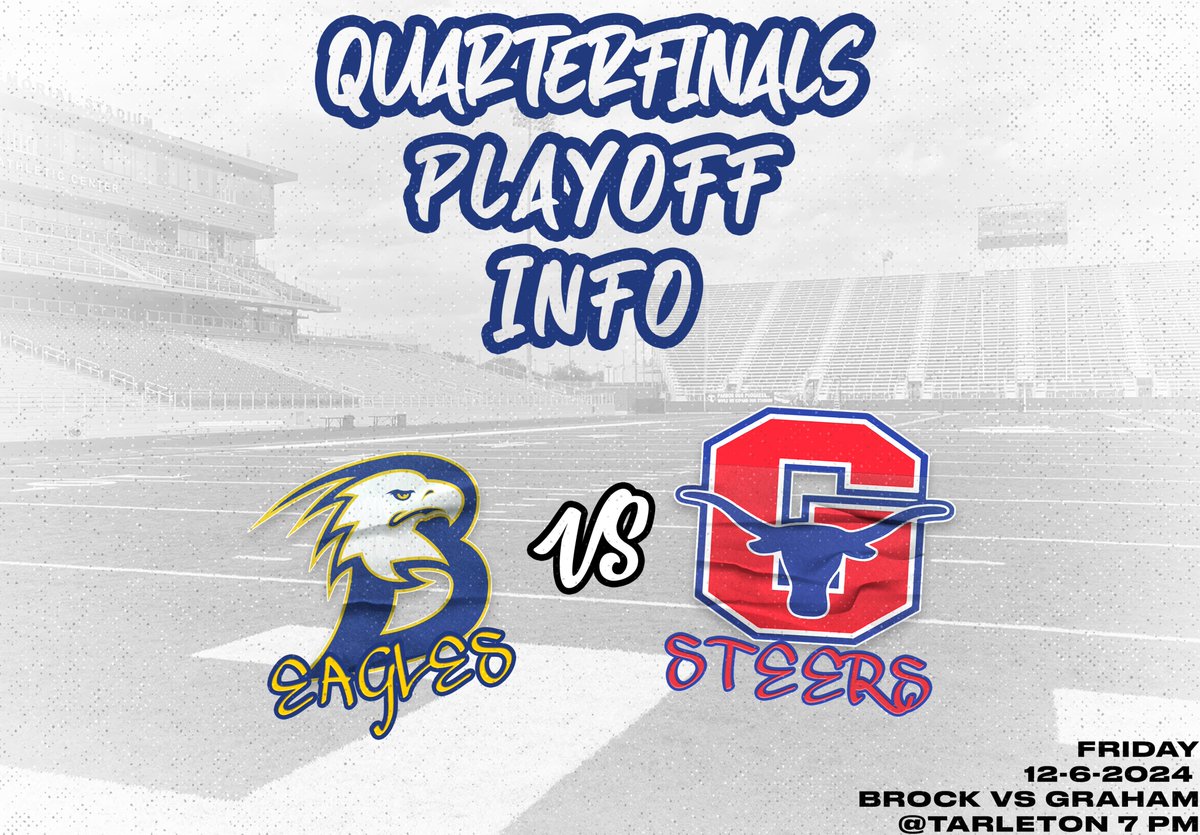 McSwain Media (@mcswain_media) on Twitter photo Quarterfinals
Brock vs Graham
Friday, Dec 6
7:00 PM
Memorial Stadium, Stephenville TX
<a href="/BrockAthletics/">Chad Massey</a>
<a href="/brock_football/">Brock Football</a> Quarterfinals
Brock vs Graham
Friday, Dec 6
7:00 PM
Memorial Stadium, Stephenville TX
<a href="/BrockAthletics/">Chad Massey</a>
<a href="/brock_football/">Brock Football</a>