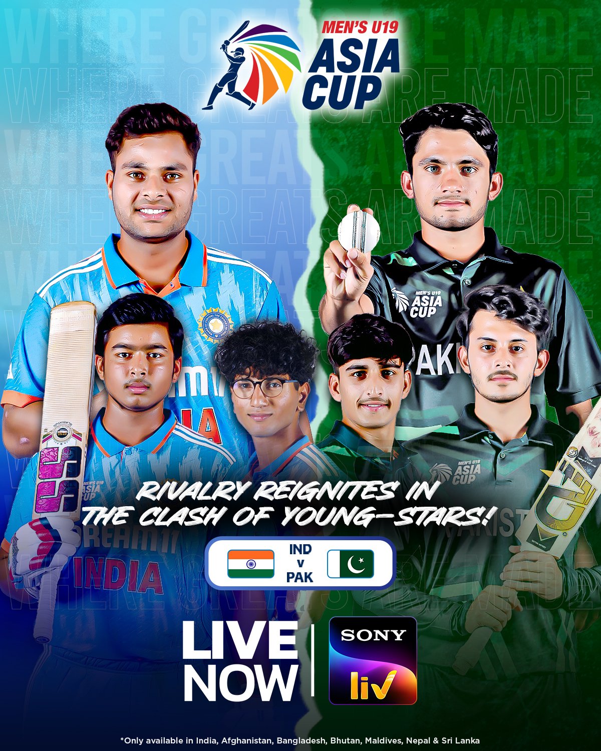 Sony LIV on X The biggest rivalry in all of cricket Playing at the ACCMensU19AsiaCup India Pakistan Can the likes of Ayush Mhatre Vaibhav Suryavanshi take