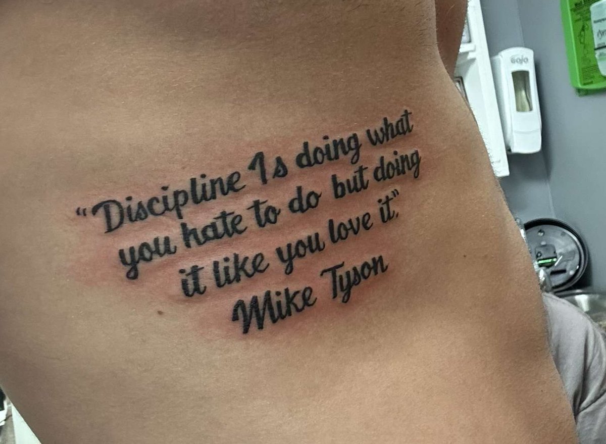 phillypride18's tweet photo. @MikeTyson My son is so inspired by you, he got a tattoo with your quote on his side https://t.co/qUbfKrNnRM