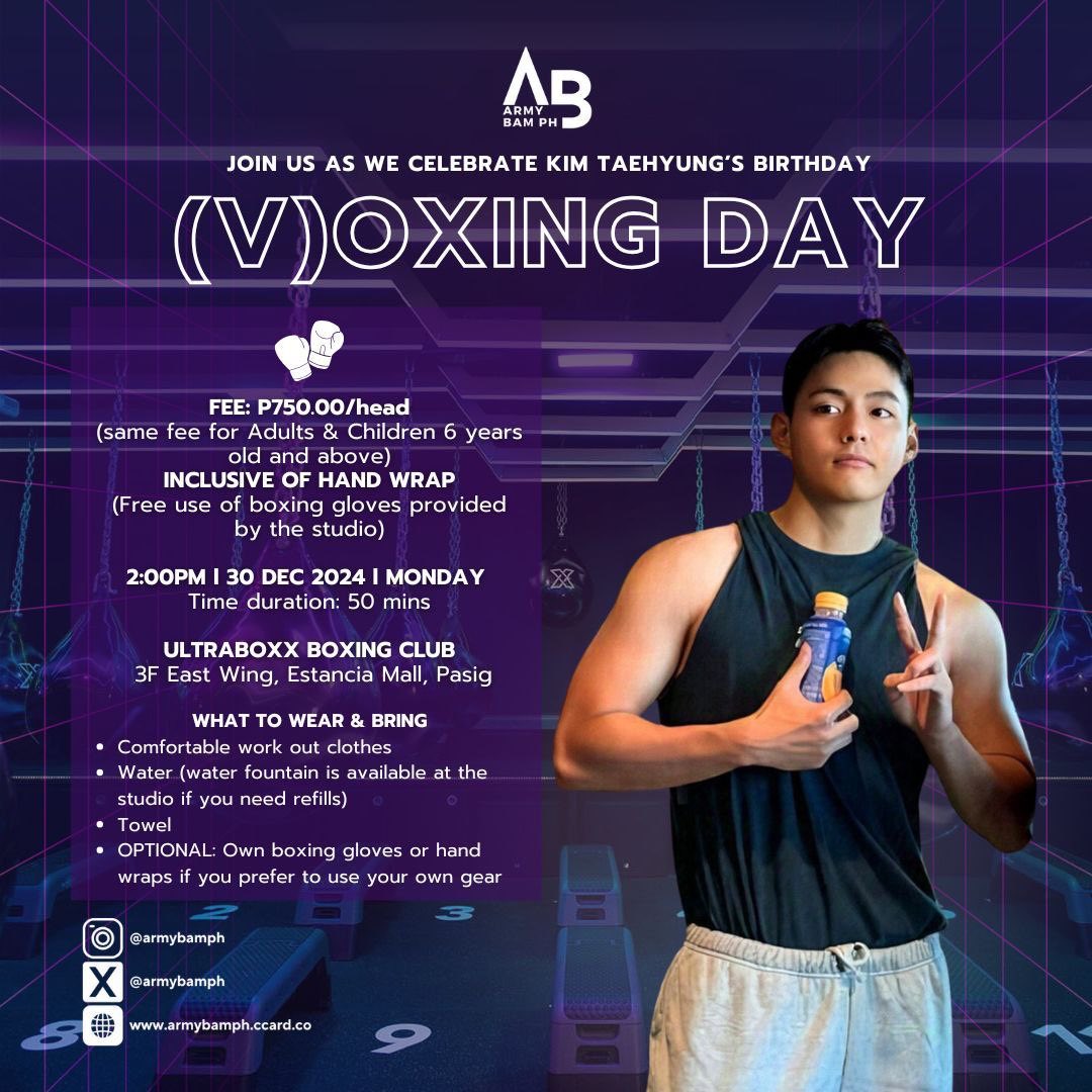 Iamleicalma's tweet photo. Punch it out for Kim Taehyung’s birthday! Join us for a high-energy (V)-oxing session! 

Register here ➡️ https://t.co/HtsWUz9SEJ

@koyat61205 @itskimmie95 @IamLalaber https://t.co/jvk81GbNzd