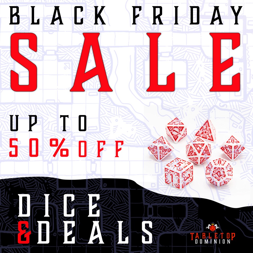 TTDominionLTD's tweet image. You only have until the 2nd of December to take advantage of our Dice &amp;amp; Deals Black Friday Sale!

Ontop of this, you also get a FREE Mystery Bag on purchases over £35!

#DnD #Dice #dnddice #BlackFriday #dungeonsanddragons