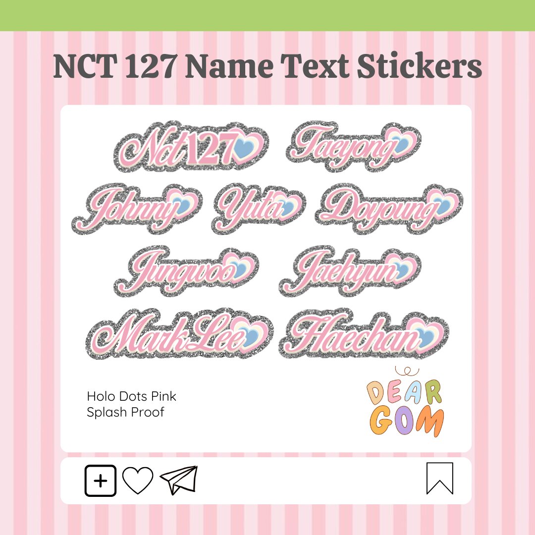 deargomph's tweet photo. #gommiestickers 

🎧 nct 127 name text stickers  

only 25 pesos each (available in holo dots pink and glitter denim)

📷 wts lfb anik anik stickers ph nct 127 taeyong johnny yuta doyoung jungwoo jaehyun mark haechan https://t.co/40mGnd7zXu