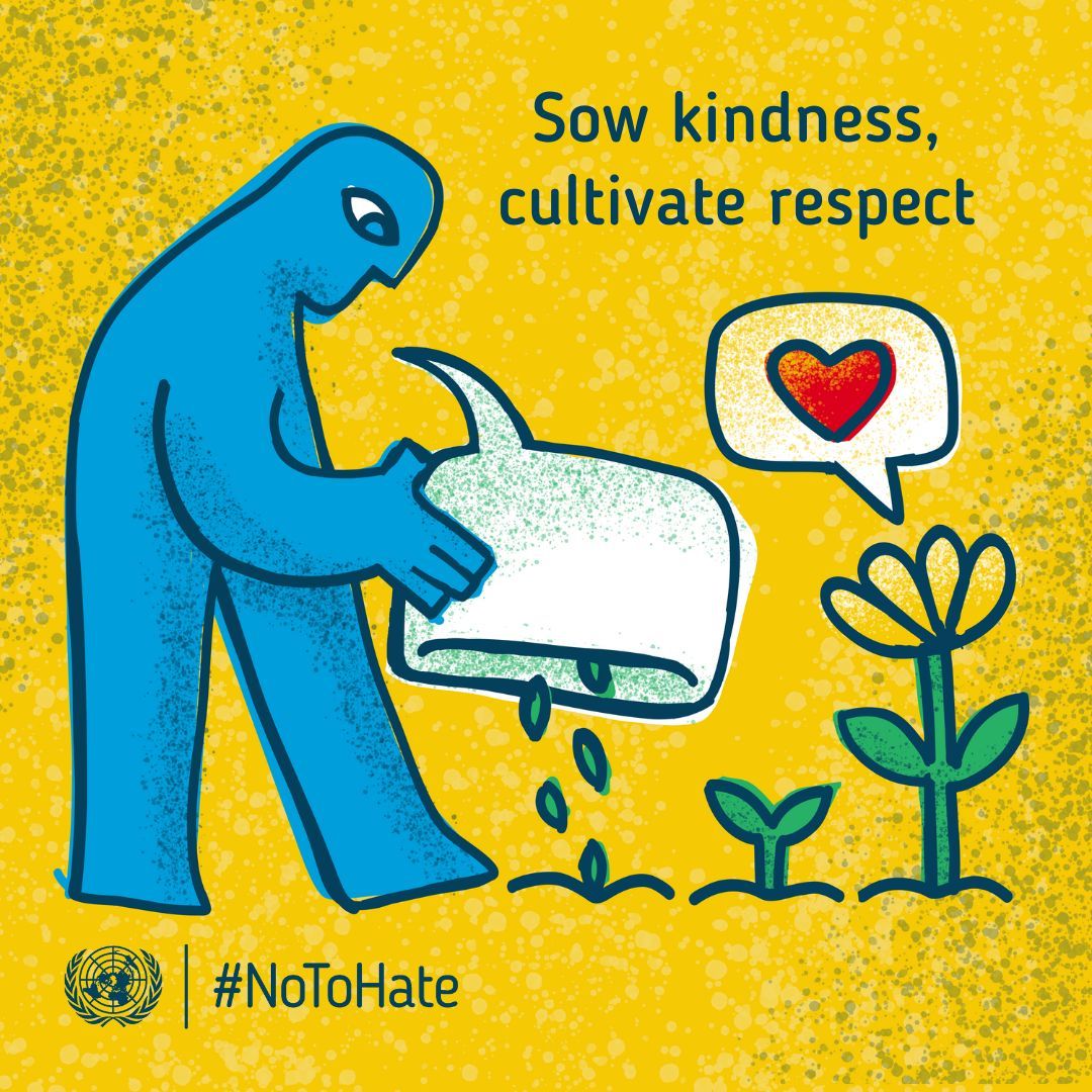 #NoToHate means

🧡 Listening

💛 Empathy

💙 Kindness

💚 Respect

❤️ Love

Each of us can say #NoToHate by showing kindness and empathy for people of all backgrounds, and defending the human rights of all people!