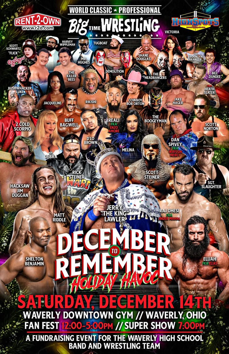 2 WEEKS AWAY! 

Don’t miss out on December to Remember on Saturday December 14 in Waverly OH at the Waverly Downtown Gym, the new holiday tradition in pro wrestling! Tickets start at $20 and include the Fan Fest &amp; Super Show! 

Purchase yours now at holidayhavoc2024.eventbrite.com!