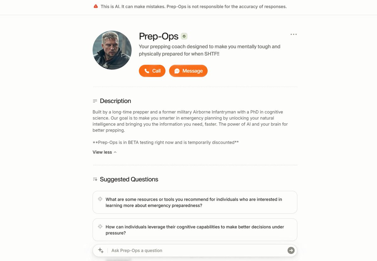 DrJoshRamirez's tweet photo. An #AI for #preppers is currently in #beta testing. Y'all should check it out https://t.co/fXlZIlKPYS #shtf @Prepper_HQ #hamradio @HamRadioBasics https://t.co/0S2kx6gM0G