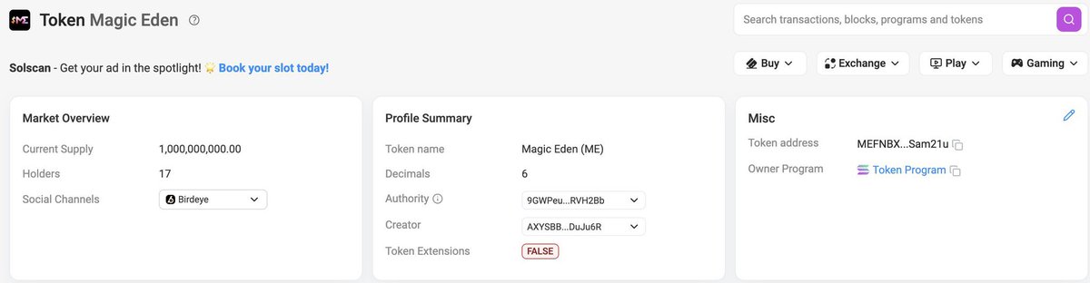 solananew's tweet image. 🚨BREAKING: MAGIC EDEN TOKEN $ME IS ON SOLSCAN!!!🚨