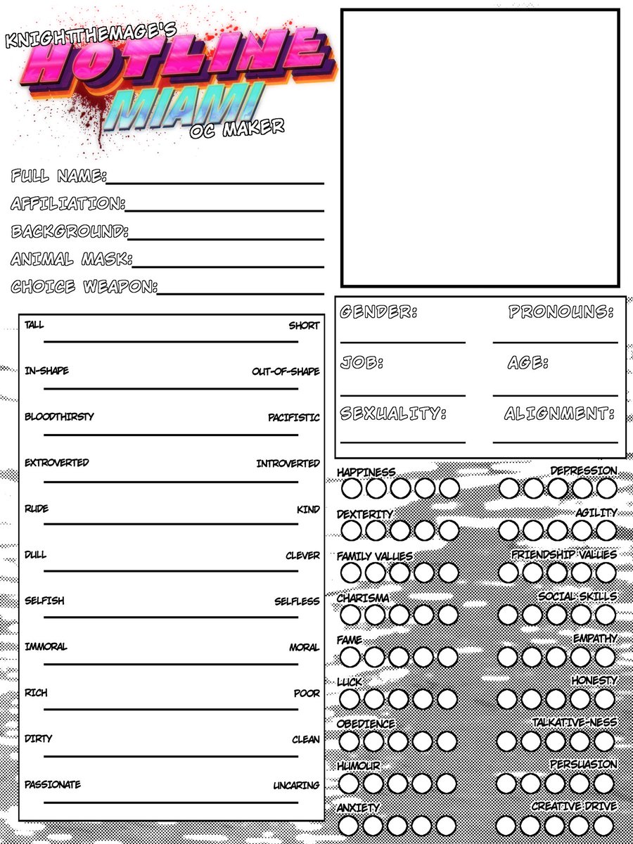 KnightTheMage's tweet image. INTRODUCING : A BASIC HLM OC TEMPLATE !!

feel free to quote tweet and/or tag me if you use this!! i wanna see yall&apos;s guys teehee :3c

[#hotlinemiami #hotlinemiamioc]
