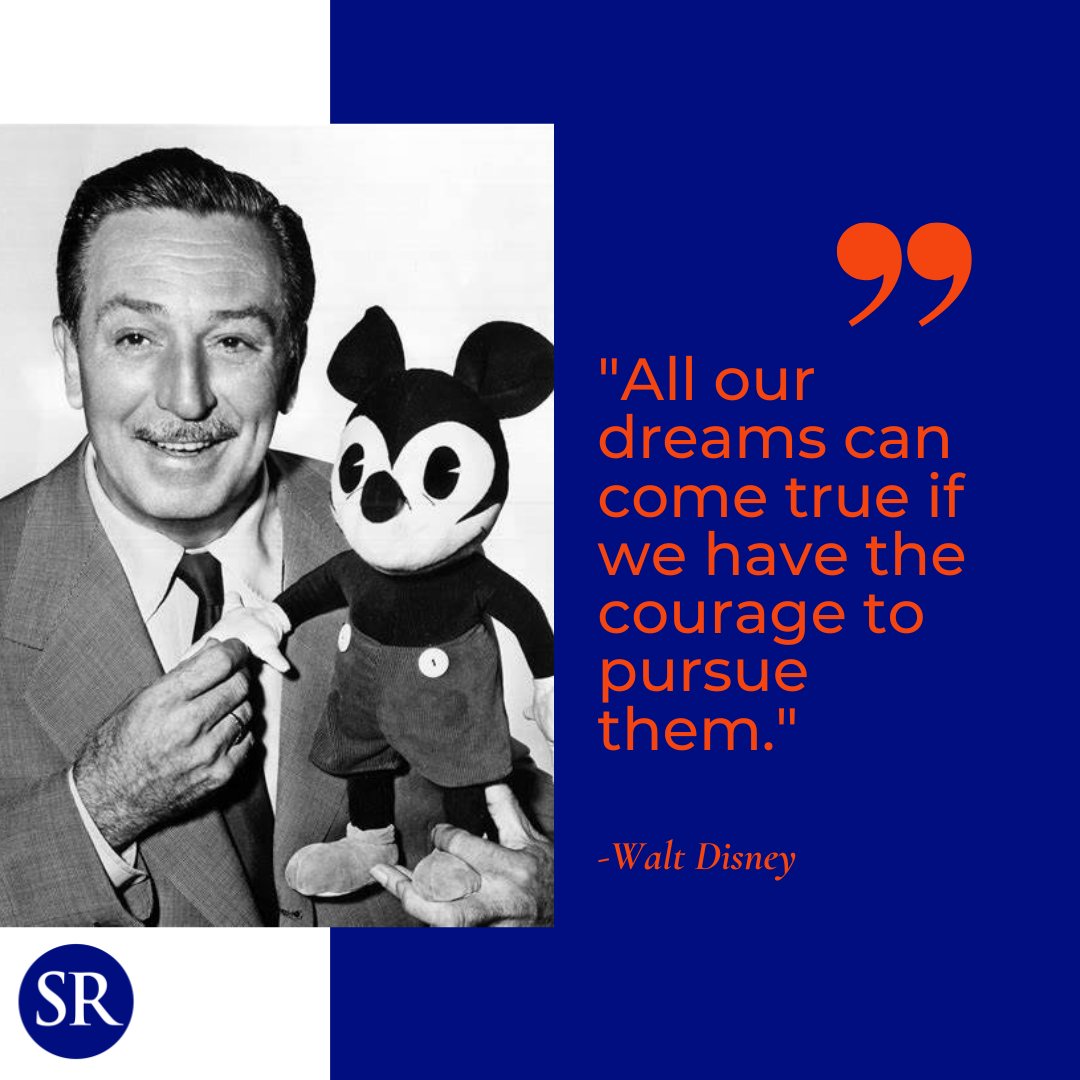 Walt Disney’s timeless wisdom reminds us that with courage and determination, no dream is too big to achieve. Believe in yourself and take that first step—your dreams are waiting! 🌟

#DreamBig #Courage #WaltDisney #ChaseYourDreams