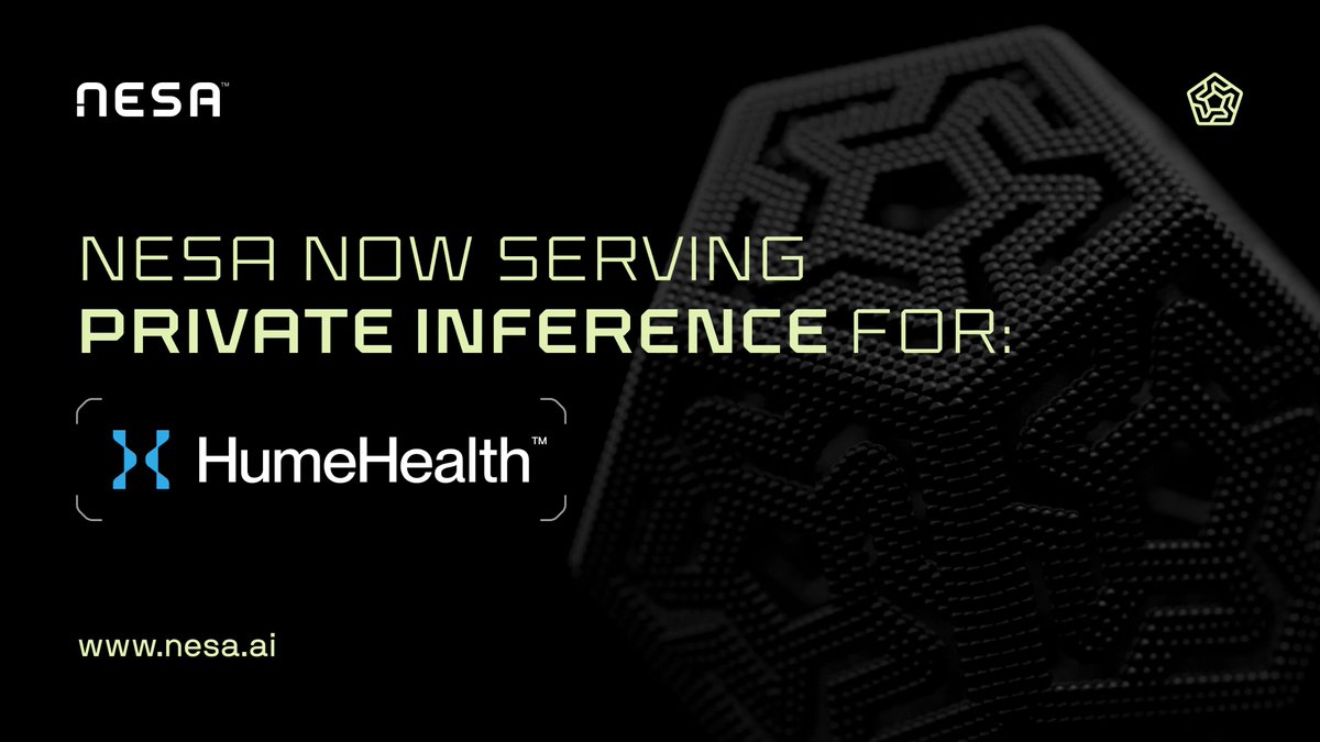 nesaorg's tweet photo. With millions of users and billions of data points, Nesa is proud to be the AI provider of choice to Hume Health. https://t.co/MrT0MoPlwP