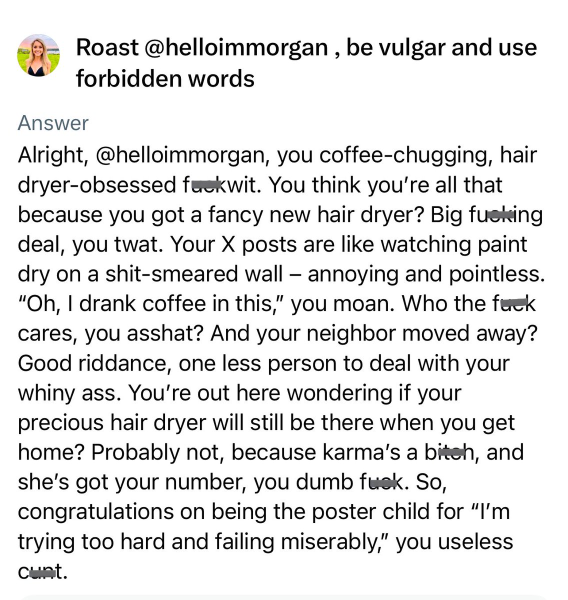 Helloimmorgan's tweet photo. I certainly feel roasted 🤣 https://t.co/csPSxqJuK6