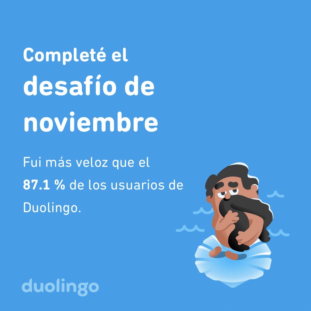 MrSamBates's tweet photo. ¡Completé el desafío de noviembre más rápido que el 87.1 % de los usuarios de Duolingo! https://t.co/qkQunrtKLr