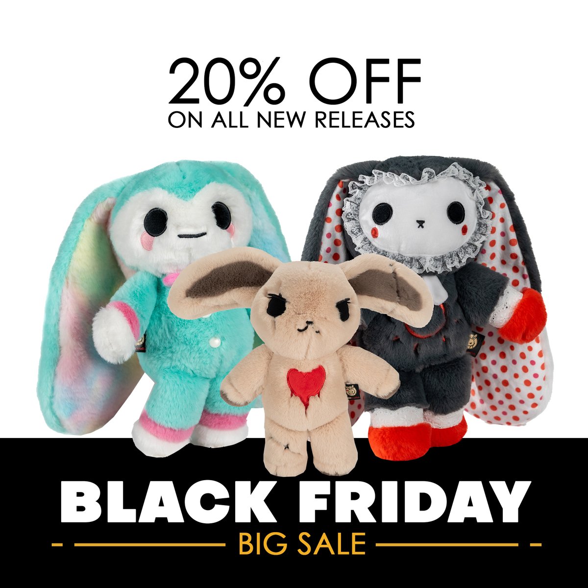 PlushieDreadful's tweet image. Day 2 of our 20% storewide discount on all plushies!

All new releases are part of the sale too! Psoriasis, Masking, and Puck our beloved logo bunny

Black Friday Big Sale available on the Plushie Dreadfuls store ⭐️

#blackfriday #blackfridaydeals #blackfriday2024