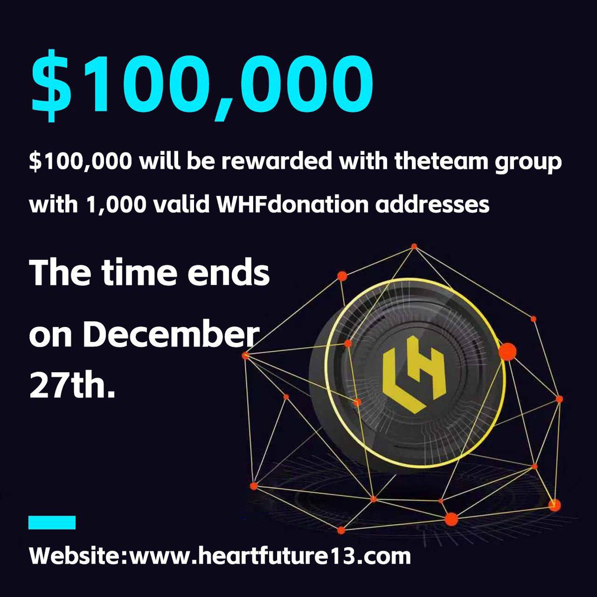 Who is the lucky one each day?
Each day WHF will draw One lucky airdrop participant who will be rewarded with $100 USDT directly to the ETH wallet address.

Join social : 
t.me/WorldHeartfutu…

x.com/wheartfuture