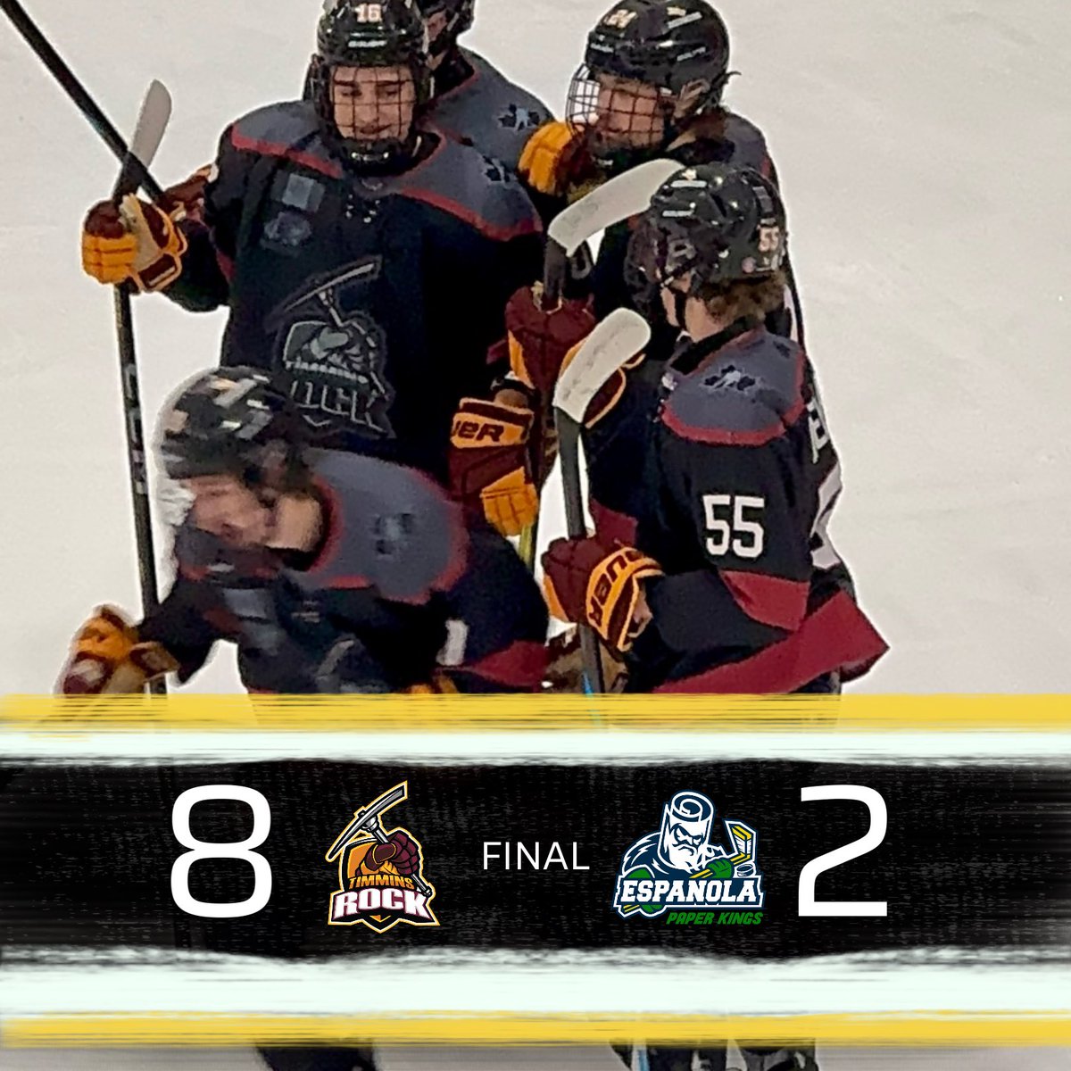 TimminsRock's tweet photo. ๐จROCK WIN!๐ฅ
The boys put in a big team effort tonight and come away with an 8-2 victory in a very fiesty affair against the Paper Kings to win their 8th game in a row!
Next up, a roadie in Iroquois Falls on Saturday night
#GoingStreaking #NOJHL #GoRockGo https://t.co/3PmeJV3AvT